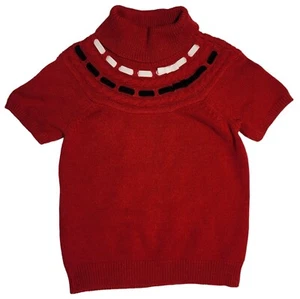 Girls Gymboree Red Turtle Neck Sweater Velvet Ribbon Short Sleeve Medium 7/8 - Picture 1 of 4