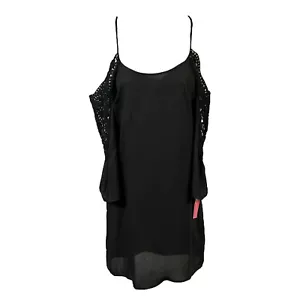 Xhilaration Black Dress Splice Cold Shoulders Crochet Lace Drape Sleeve LBD XS - Picture 1 of 12