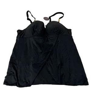 NEW Swim Cacique Tankini Top 40D Balconette Underwire Solid Black #1966 - Picture 1 of 11