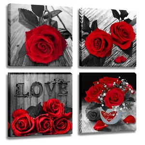 Red Rose Wall Art Flower Canvas Art Wall Decor Pictures for Bedroom Living Room - Picture 1 of 8