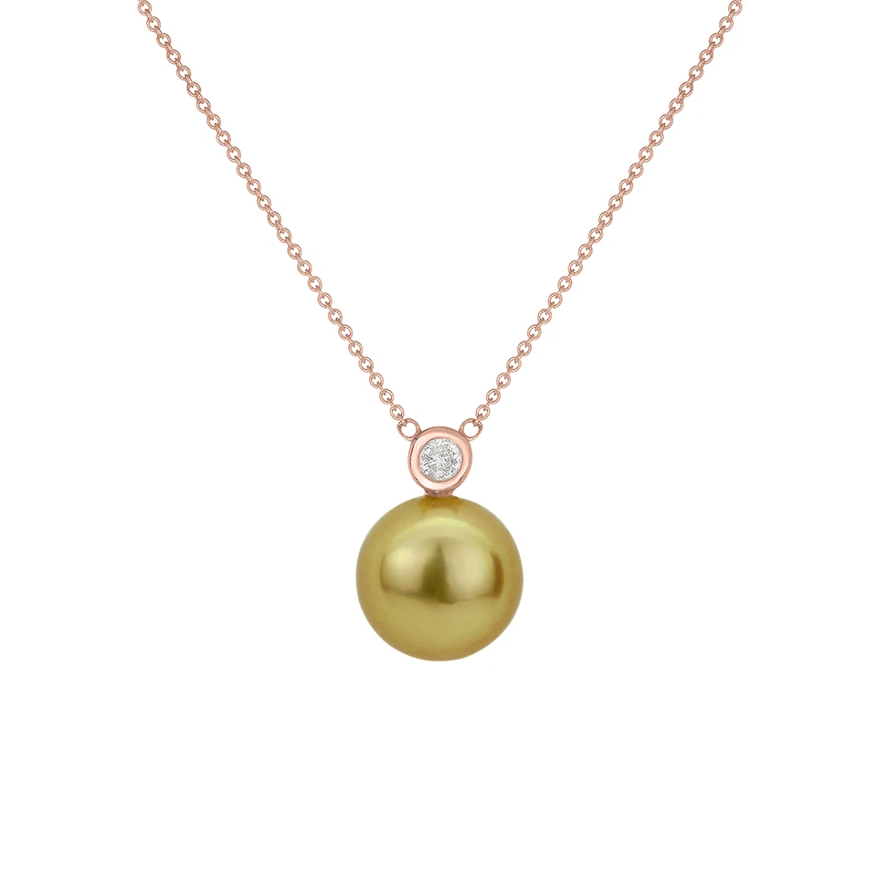 14K Rose Gold 0.8ct Diamond South Sea Cultured Golden Pearl Pendant Necklace - Image 1 of 1