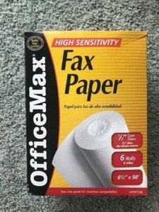 Office Max Faxpapier 6 + 2 BONUSROLLEN (8 insgesamt) 8 1/2 Zoll breit x 98 Fuß lang  - Bild 1 von 5