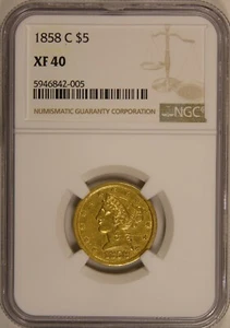 1858-C "Liberty Head" Five-Dollar Gold Coin NGC XF40 - Picture 1 of 2