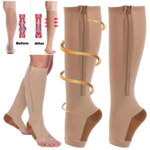 Compression Socks Open toe Toeless 3 Pairs for Women& Men 15-20 mmHg Knee High - Picture 1 of 14
