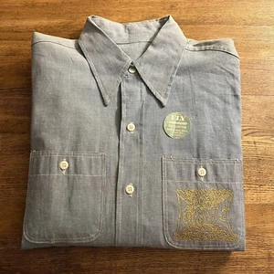 Vintage 60er 70er Baumwolle Denim Chambray Hemd Ely Pufffarbe Custom Deadstock - Bild 1 von 17