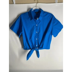 Banana Republic azurblau Kurzarm Knopfleiste Bluse Medium NEU - Bild 1 von 6