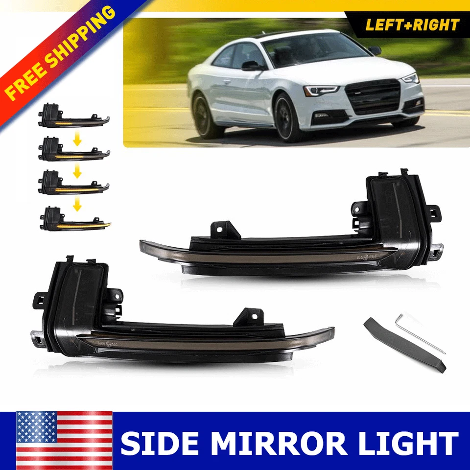 Solo para Audi RS3 2012 espejo retrovisor lateral luz de señal de giro conductor pasajero lente de humo Foto 1 de 4