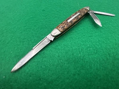 1856 - 1931 年纽约刀 CO. WALDEN N.Y. Hammer 品牌骨 3 BLD 复古刀 — 第 1/4 张图片