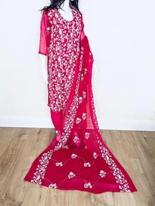 Indian Asian Pakistani eid Party 3pc Salwar Kameze designer chiffon dress Xs/S - Picture 1 of 6