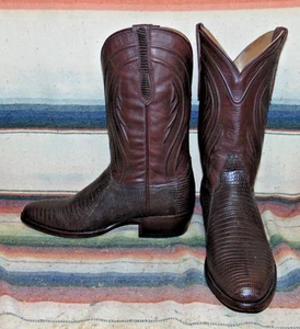 Mens Rujo The Marcus Brown Teju Lizard / Leather Cowboy Boots 9 D New in Box - Picture 1 of 6