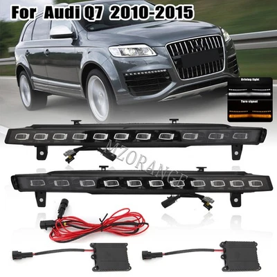 Sequential LED DRL Daytime Running Light For Audi Q7 10-2014 15 Turn Signal Lamp - Image 1 of 4