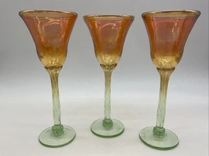 Rick Strini signierte Tulpenstil, 3er Set Gläser, irisierende gold/grüne Gläser - Bild 1 von 5