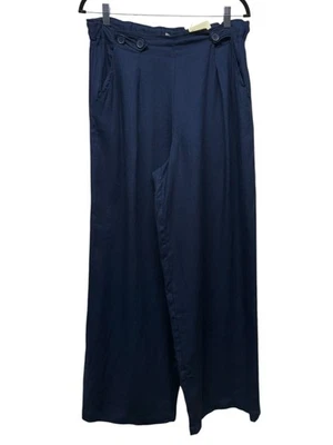 Pantalones Max Studio London para mujer mezcla de lino pierna ancha cintura elástica talla L azul Foto 1 de 4