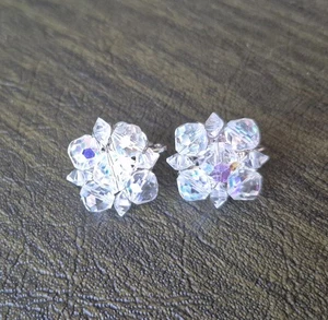 Vintage Coro Aurora Borealis Signed Clip on Earrings - Picture 1 of 4