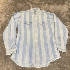 Camisa de Colección Wrangler Denim a Rayas Corte Vaquero Hecha en EE. UU. 16-35 Colas X Largas Azul - Imagen 1 de 8