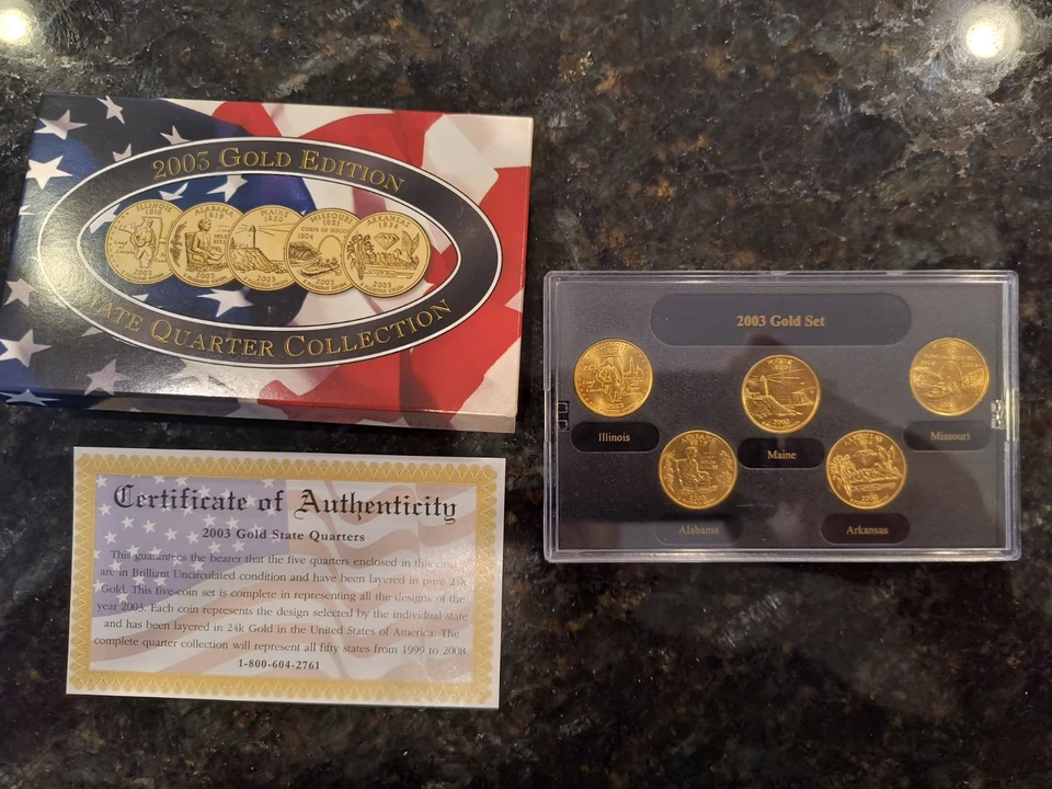 2003 CSN State Quarter Set of 5 Gold Mint FREE SHIPPING - Image 1 of 1
