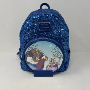 Loungefly Disney Beauty and the Beast Mini Backpack Womens Sequin Snowglobe New - Picture 1 of 8