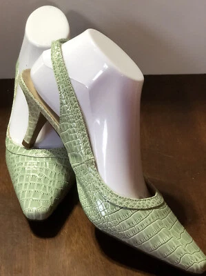 Karen Scott Benedict Verde Como Nuevo Cuero Eslinga Trasera Talla 8 M BONITO Foto 1 de 4