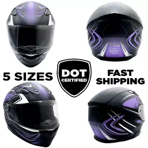 Full Face Motorcycle Matte Purple DOT Adult Helmet Integrated Sun Visor Women - Picture 1 of 10