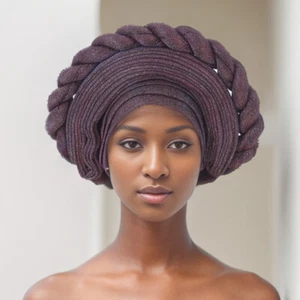 Headtie Auto Gele Aso Oke Braids Cap African Headwear Women Head Wrap Hijab Hats - Picture 1 of 25