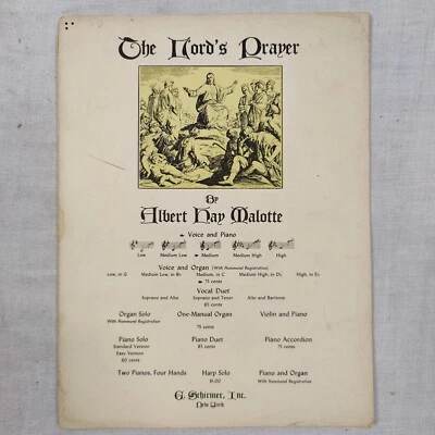 Rare 1935 Vintage Albert Hay Malotte 'The Lords Prayer" Piano Music Sheet - Image 1 of 4