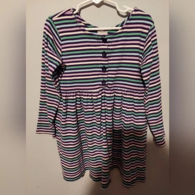 Vestido Hanna Andersson Niñas Talla 110, EE. UU. 5 Púrpura Azul Rayas Día de Juego Pascua Foto 1 de 4