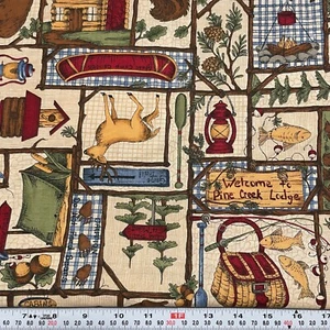 Vintage Cranston Leslie Beck Fishing Camping Cotton Fabric Remnant 13" x 44" - Picture 1 of 2