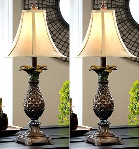 Set of Two (2) ** TUSCAN PINEAPPLE NIGHT or TABLE LAMPS & SHADES ** NIB - Picture 1 of 12