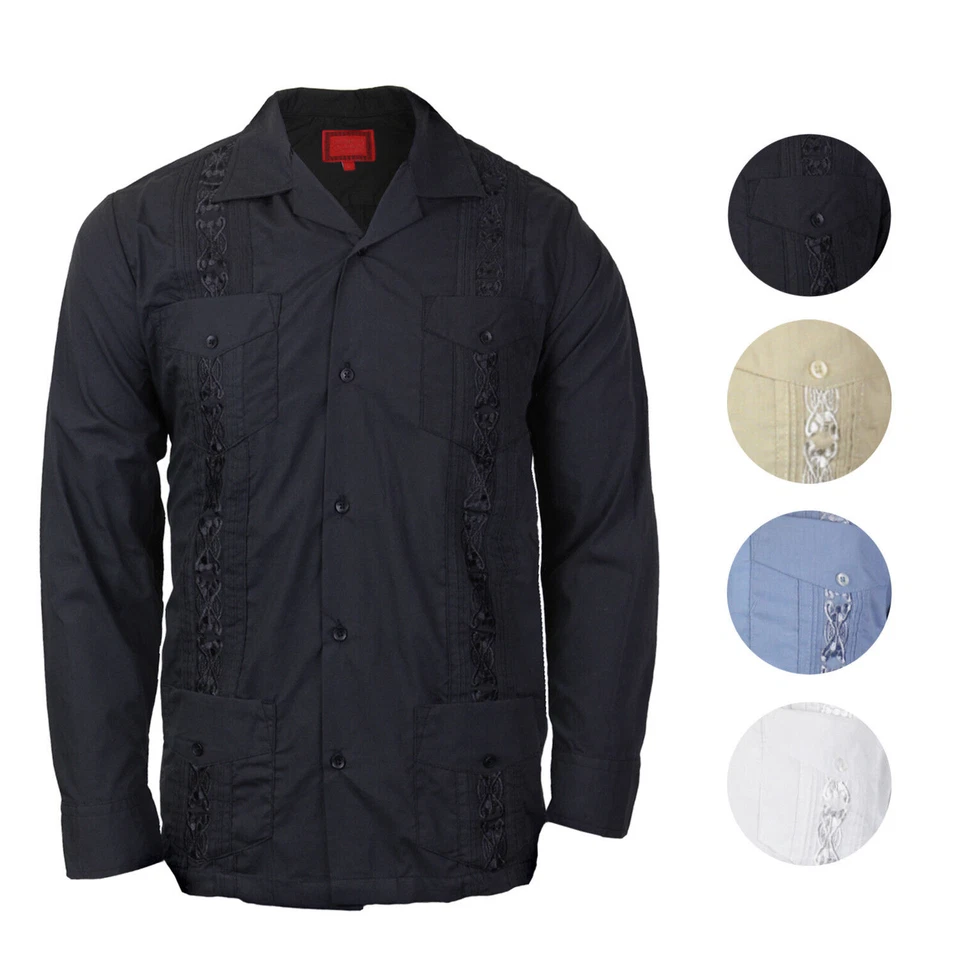 Guayabera Men's Cuban Beach Wedding Long Sleeve Button-Up Casual Dress Shirt - Image 1 of 1
