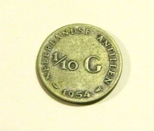 Netherlands Antilles 1954 1/10 Gulden Silver Coin - Picture 1 of 5