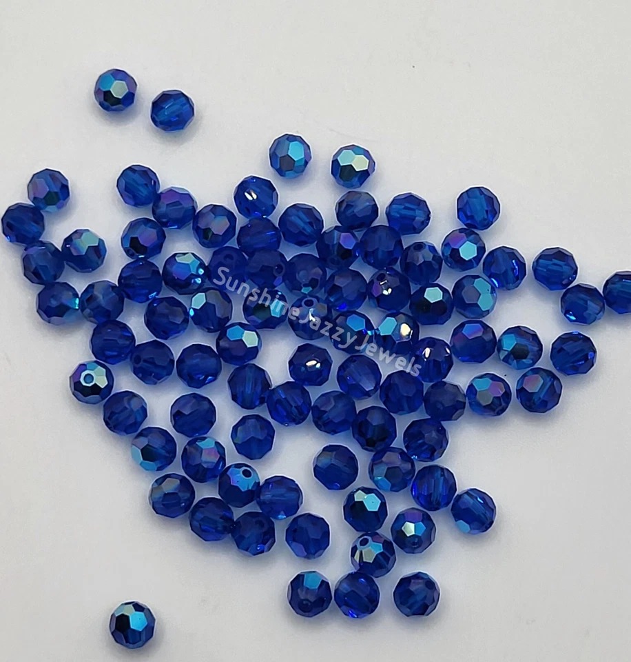 Swarovski Crystal Capri Blue AB Round 5000 Beads; 4mm (24pc) or 7mm (12pc) - Image 1 of 1