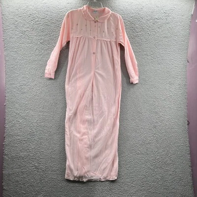 Bata vintage de mujer Carole rosa mediana bordada botón delantero manga larga Foto 1 de 4