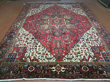 Heriz Rug 8.6 x 11 Geometric Oriental Carpet Antique Red Ivory Blue Wool Wow