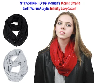 NEW! CC Scarf Women's Round Studs Soft Warm Acrylic Infinity Loop Scarf - Picture 1 of 14