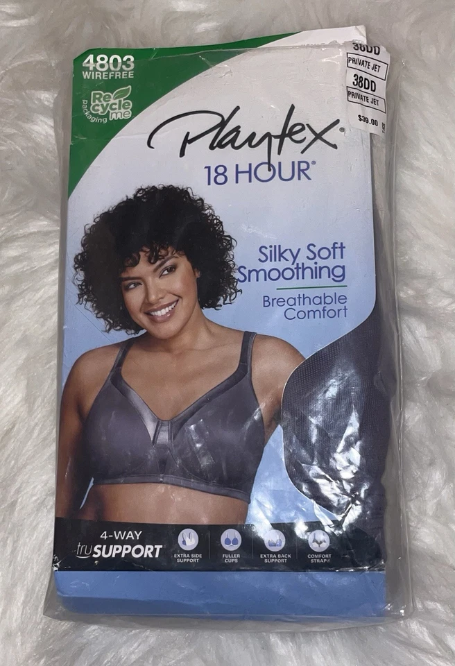 Playtex 18 Hour 4803 Full Coverage Bra Unlined Wire Free Womens 38DD Gray New - Image 1 of 4