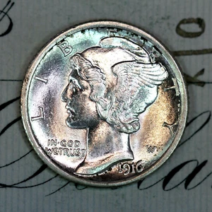 * 1916-P FSB * SUPERB+ GEM BU MS MERCURY SILVER DIME * FROM ORIGINAL COLLECTION - Picture 1 of 4
