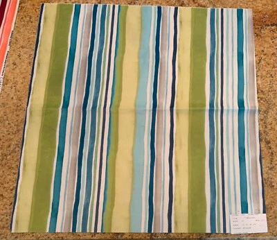 Clarke & Clarke F0832/1 Sunrise Stripe in Aqua/citrus 27” sample - Image 1 of 3