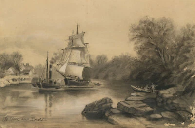 Рисунок мелом и углем конца 19 века - Эйвон возле Бристоля - Изображение 1 из 4