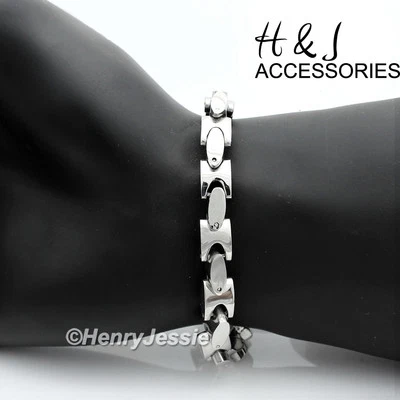 Brazalete de cadena de eslabones de huesos de enclavamiento de plata de 8,5" de acero inoxidable para hombre de 8,5" Foto 1 de 3