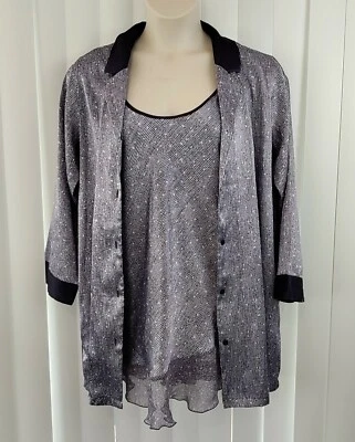 Jones New York Women L-XL Purple Satin Patterned Nightgown Robe Set - Image 1 of 4