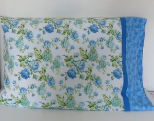 Pair of Pillowcase Beautiful Blue Florals - King Set of 2 Handmade ~ Great gift - Picture 1 of 2