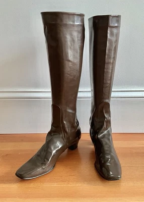 Vintage 1960's Herbert Levine Brown Vinyl Pull-On Boots - Image 1 of 4