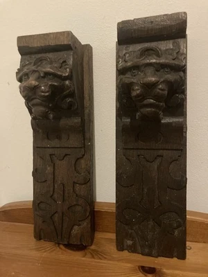 Par grande de leones ENVÍO GRATUITO ménsula roble madera tallada soportes antiguos Foto 1 de 4