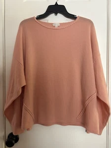 Garnett Hill 100% Cashmere Top L/S Size Medium Peach Braided Detail Oversized - Picture 1 of 5