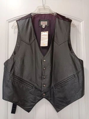 Vintage Western Frontier Leather Vest Large Black NWT - Image 1 of 4