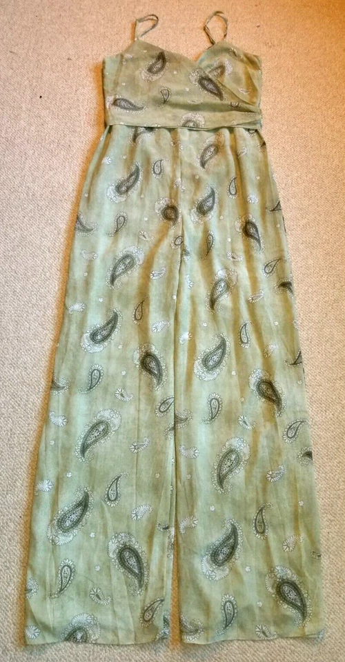 NUEVO CON ETIQUETAS $155 Mono para mujer-MICHAEL KORS-verde paisley Babydoll Fairy sedoso-M Foto 1 de 4