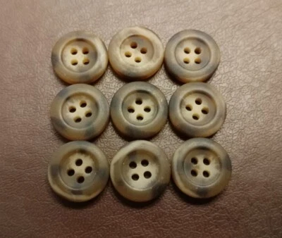Pack of 9 faux horn 4-hole flat round 9/16" buttons - Image 1 of 3