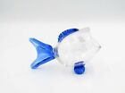 Clear Glass Fish Bowl Blenko Style Big Mouth Blue Fin and tail 