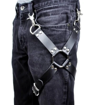 黑色皮革 1 O 形环腿束带吊袜带哥特朋克 Emo 金属替代俱乐部 — 第 1/3 张图片