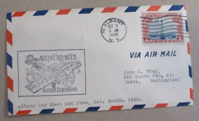 COVER 1928 "AIR MAIL"CACHET ALBANY AIR MEET AIRCRAFT EXPO  ALBANY, NY" - Image 1 of 4